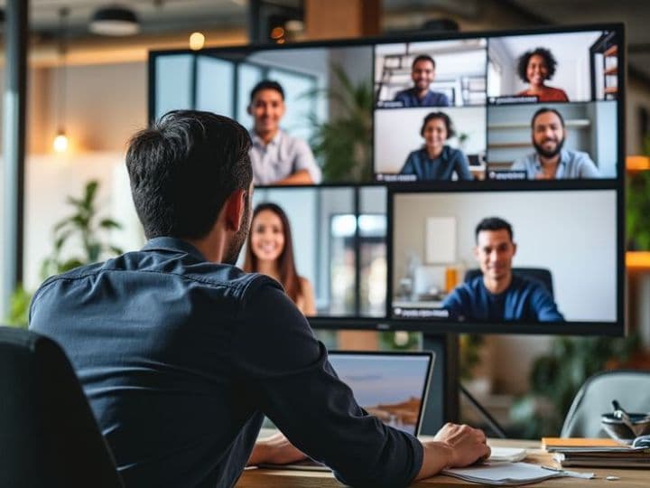 A remote team on a video call