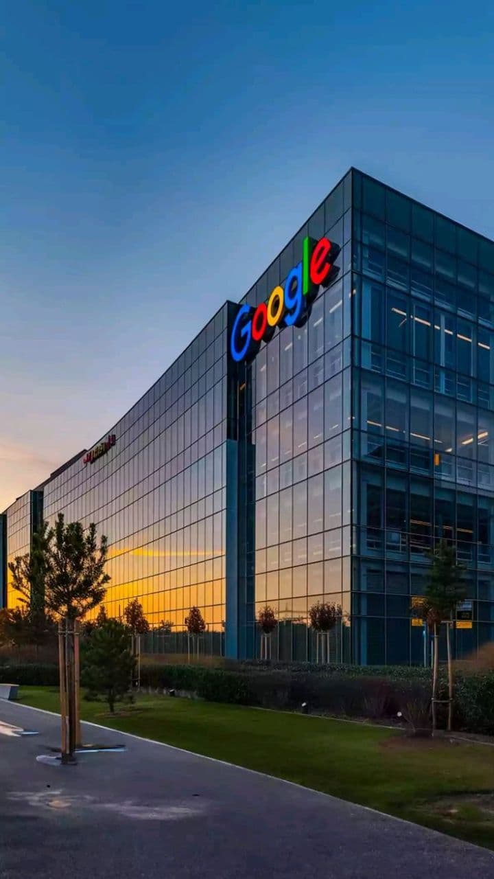 A modern corporate office at dusk