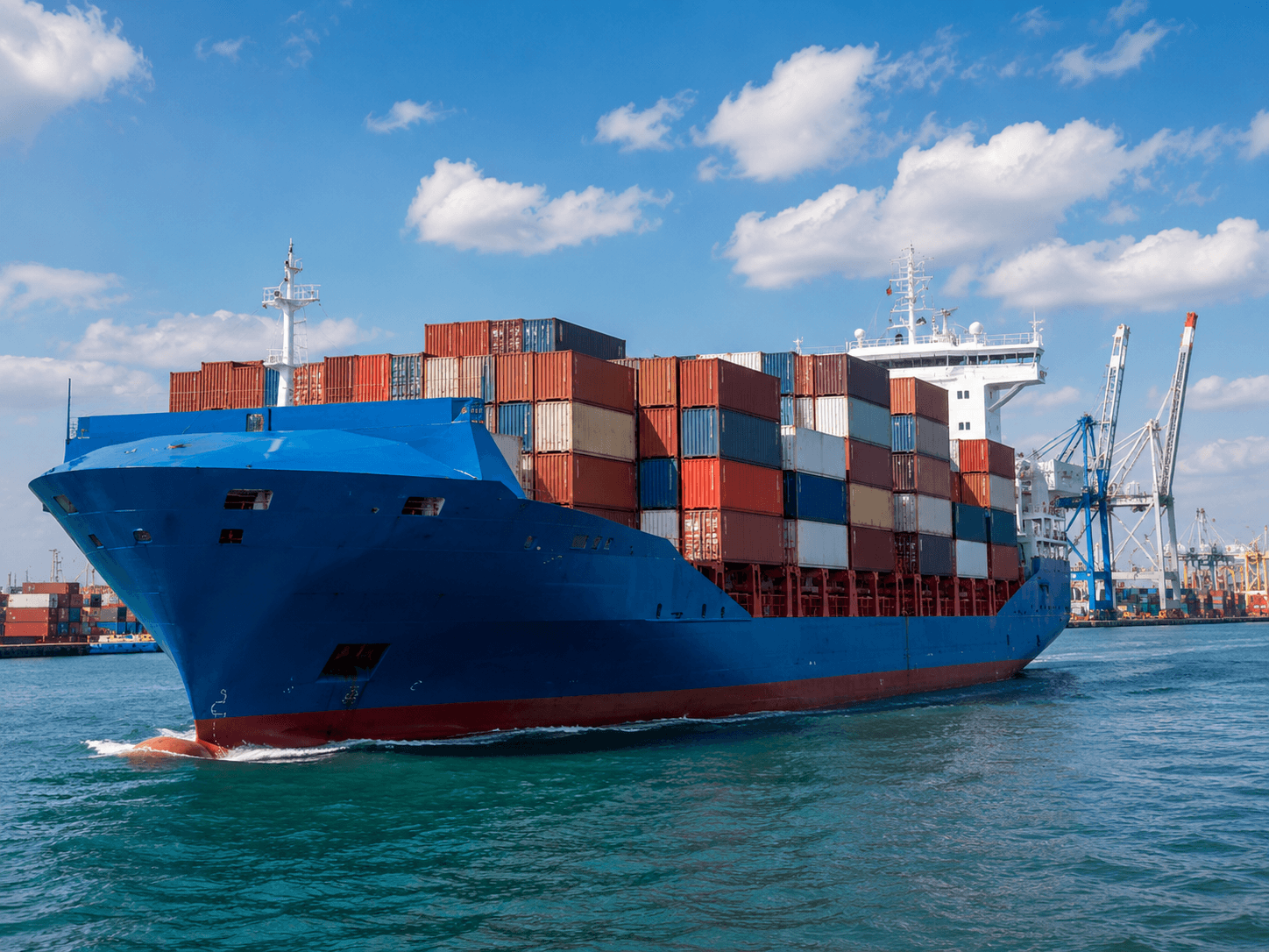 A container ship berthed at a European shipyard